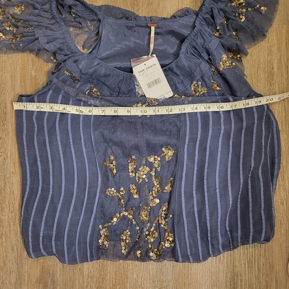 Free People Wild Moon Top Size Small Blue With Gold Sequins - Picture 5 of 9